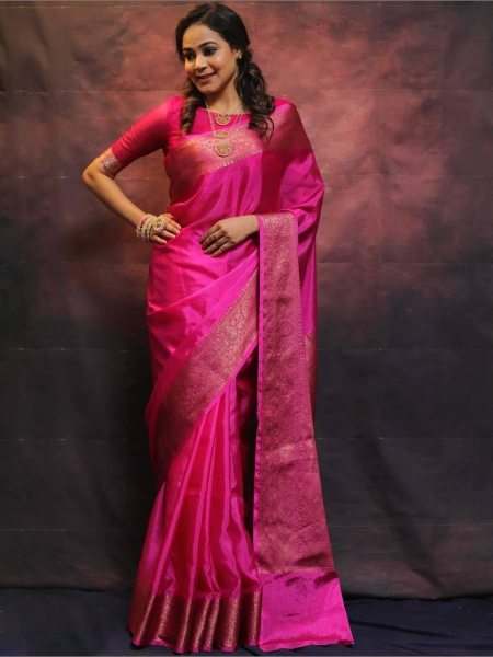  Dream Wedding Look Pink Lichi Silk Banarasi Saree Collection Banarasi Saree Wholesale