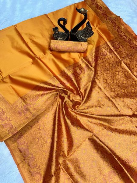  Dream Wedding Look Yellow Lichi Silk Banarasi Saree Collection Banarasi Saree Wholesale