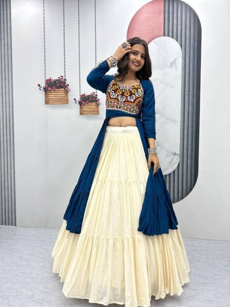 Dual Tone Cotton Mirror Work Lehenga Choli Set Elegant Navratri Outfit for International Buyers  Lehenga