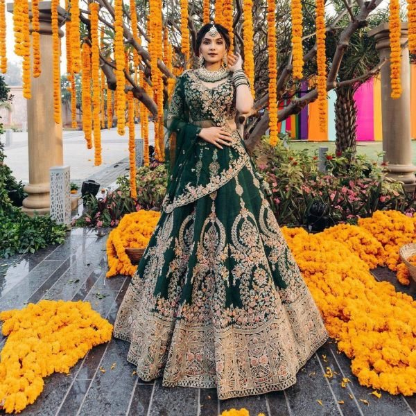  Dusty dark green Colour Embroidered Attractive Party Wear Silk Lehenga choli  Designer Lehenga Choli