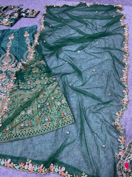  Dusty dark green Colour Embroidered Attractive Party Wear Silk Lehenga choli  Designer Lehenga Choli