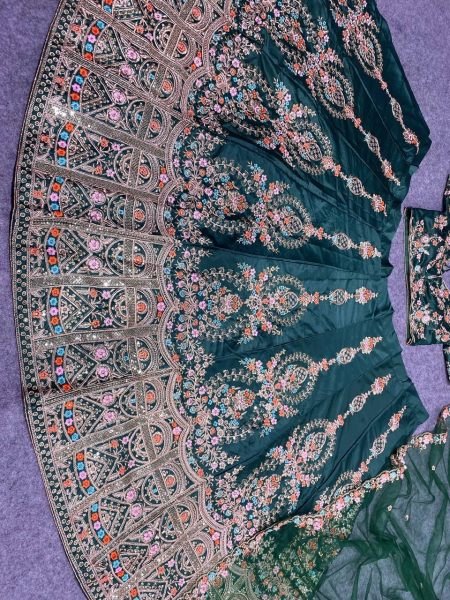 Dusty dark green Colour Embroidered Attractive Party Wear Silk Lehenga choli  Designer Lehenga Choli