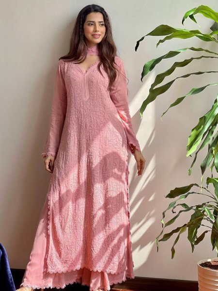 Dusty Pink Color Chikankari Cotton Kurti Set with Embellished Dupatta Set For Dealer