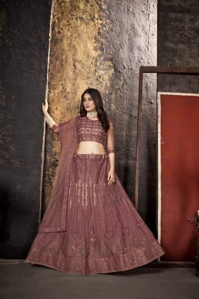 Dusty Pink Sequins Embroidered Net Lehenga Choli Designer Lehenga Choli