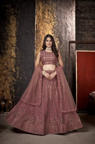 Dusty Pink Sequins Embroidered Net Lehenga Choli Designer Lehenga Choli