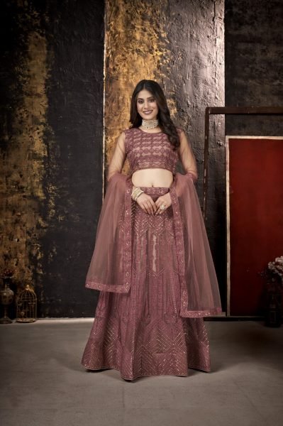 Dusty Pink Sequins Embroidered Net Lehenga Choli Designer Lehenga Choli