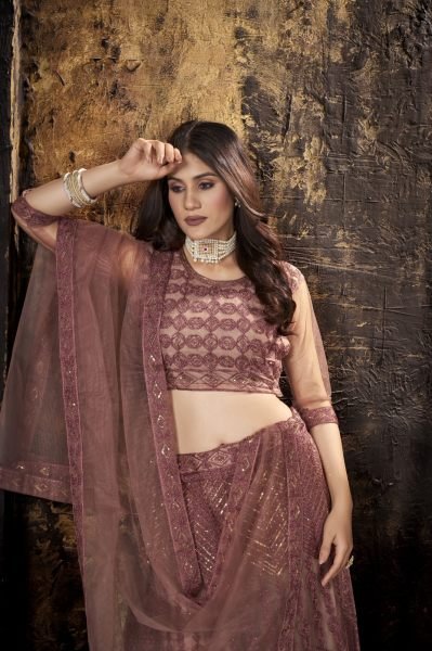 Dusty Pink Sequins Embroidered Net Lehenga Choli Designer Lehenga Choli
