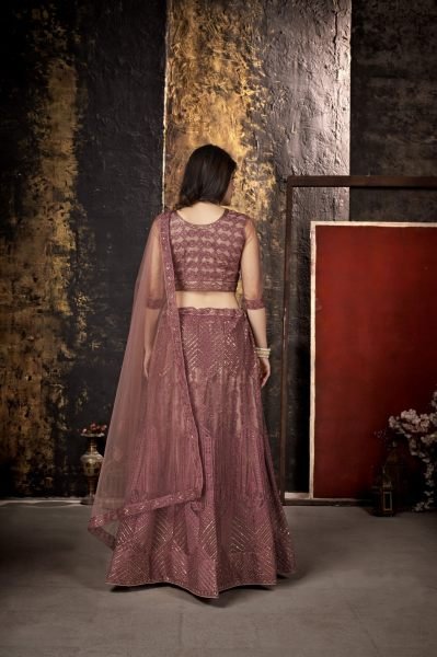 Dusty Pink Sequins Embroidered Net Lehenga Choli Designer Lehenga Choli