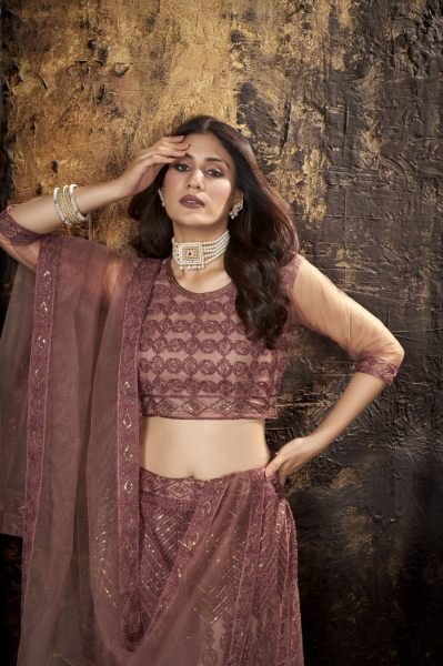 Dusty Pink Sequins Embroidered Net Lehenga Choli Designer Lehenga Choli