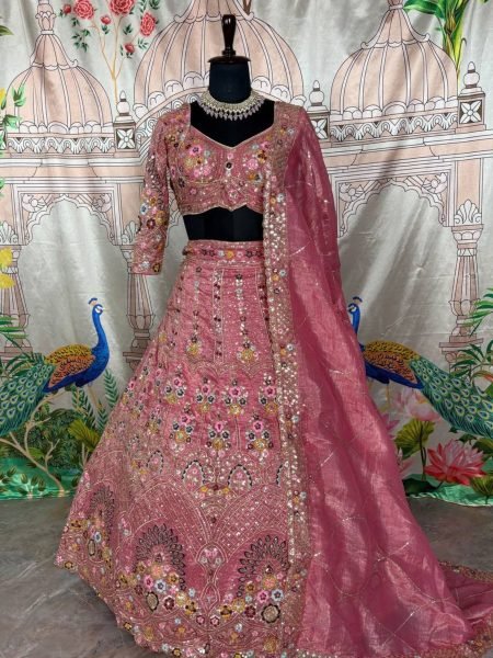 Dusty Pink Gold Crush Bridal Lehenga with Heavy Sequins Work Wedding Special Wedding Wear