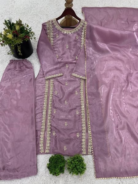 Dusty Purple Jimmy Choo Embroidered Straight Cut Kurti Set With Dupatta Ready To Wear 3 Piece Suit At Wholesale Price  Straight Cut Long Kurtis