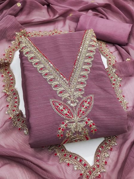 Dusty Rose Designer Silk Suit with Lace Detailing & Embroidered Dupatta Premium Party Look