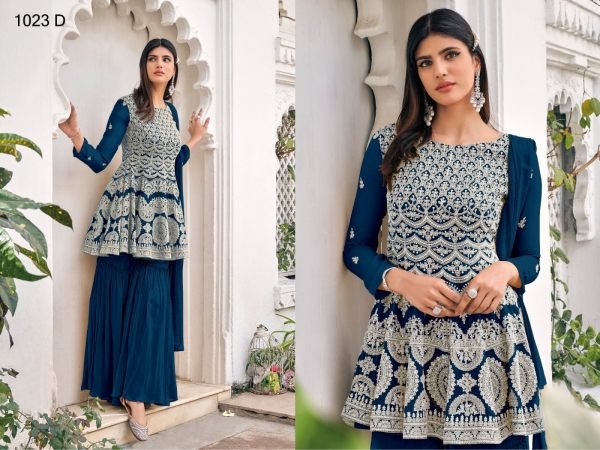 Eb 1023 Heavy  Blooming  With Embrodery Siquance work Plazzo Suit Designer Plazzo Salwar Suits Wholesale