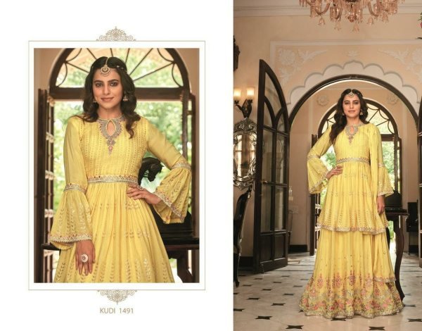 EB KUDI 1491  Real Georgette Foil And Sequnse Work Salwar Suit Designer Plazzo Salwar Suits Wholesale