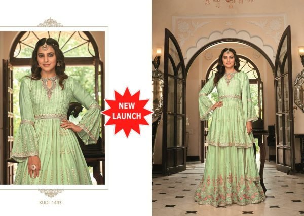EB KUDI 1491  Real Georgette Foil And Sequnse Work Salwar Suit Designer Plazzo Salwar Suits Wholesale