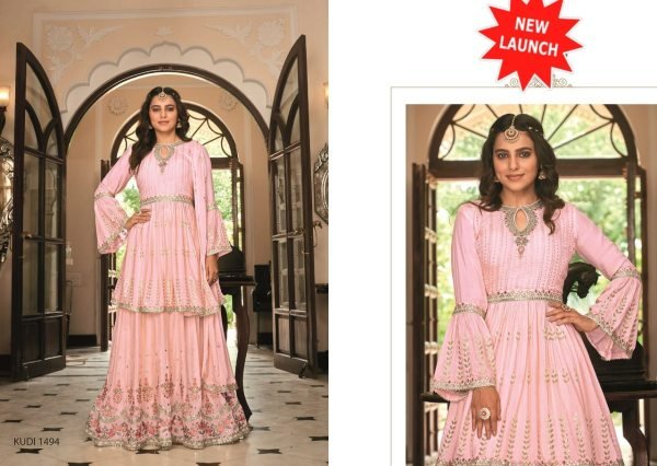 EB KUDI 1491  Real Georgette Foil And Sequnse Work Salwar Suit Designer Plazzo Salwar Suits Wholesale