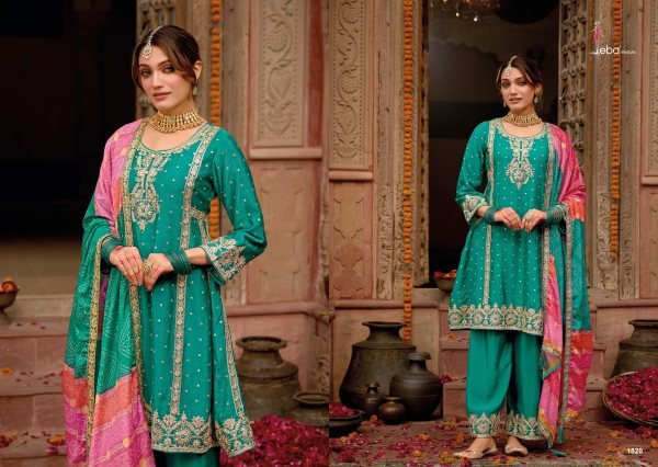 Eba Lifestyle Gajari Chinon Pakistani Suit Heavy Embroidered Partywear Collection 2025 Designer Plazzo Salwar Suits Wholesale