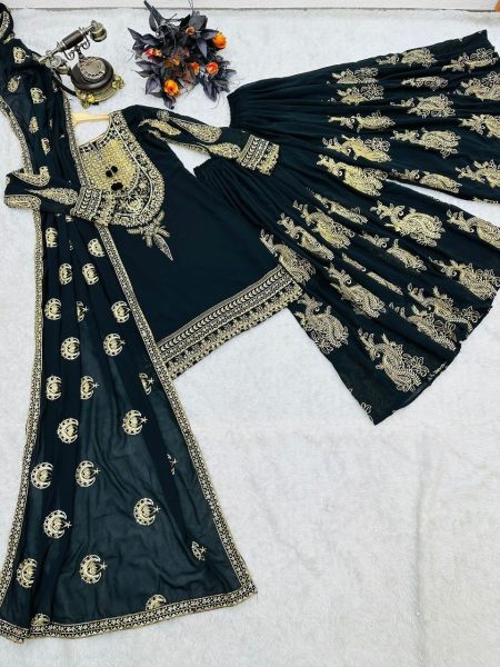 Eid Festival Special Black Stitched Sharara Suit Ready To Wear Collection