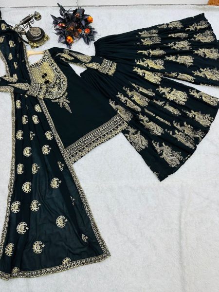 Eid Festival Special Black Stitched Sharara Suit Ready To Wear Collection