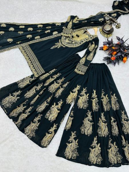 Eid Festival Special Black Stitched Sharara Suit Ready To Wear Collection