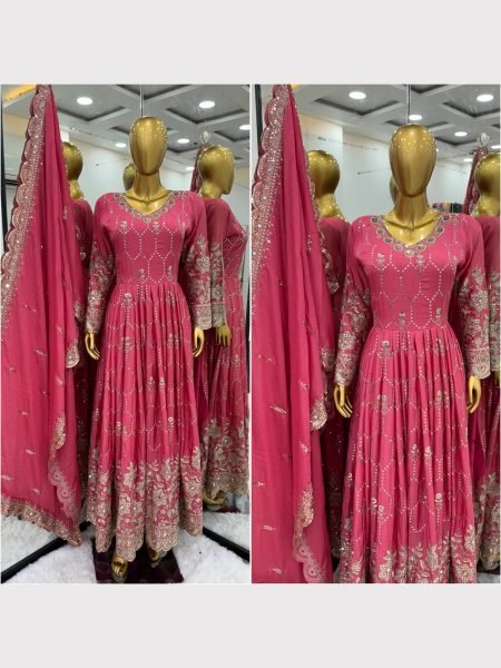 Eid Special Launching Chinon Silk Gown Pant With Dupatta  Anarakali Gown Wholesale