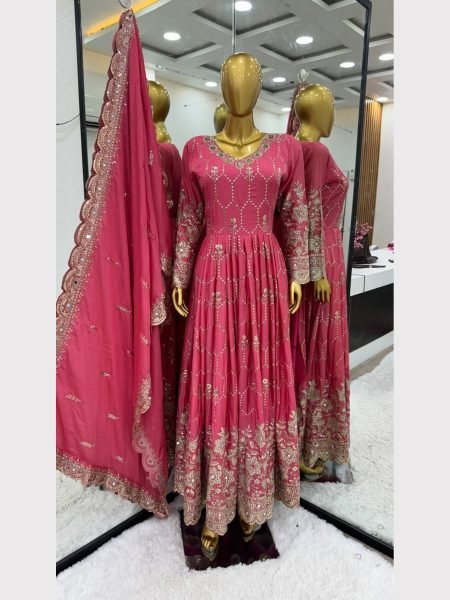 Eid Special Launching Chinon Silk Gown Pant With Dupatta  Anarakali Gown Wholesale