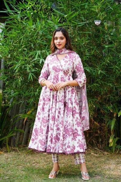 Elegant 3-Piece Cotton Anarkali Kurta Set Printed Kurtis