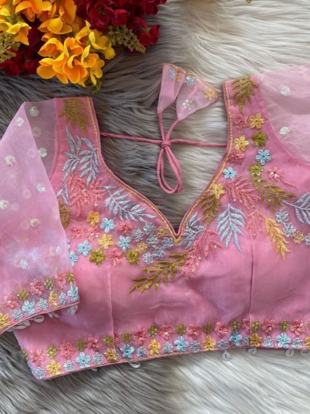 Elegant Baby Pink Bridal Silk Blouse with Net Embroidery & Latkan Finish Ready-to-Wear Wholesale Collection 