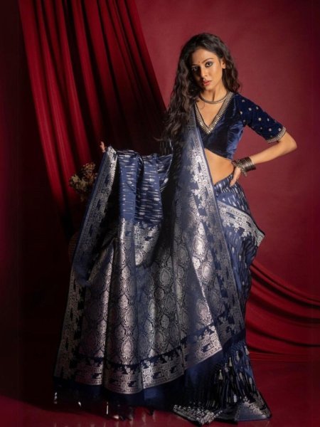 Elegant Blue Banarasi Saree Premium Wedding Collection 