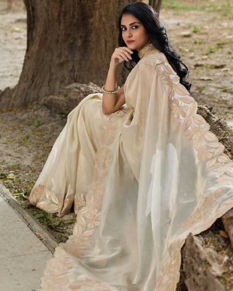 Elegant Bright Organza Silk Saree Featuring Intricate Sequin Work and Designer Arco Cut Border Latest Collection at Best Wholesale Price Organza Sarees Wholesale