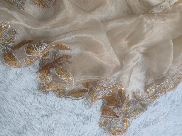 Elegant Bright Organza Silk Saree Featuring Intricate Sequin Work and Designer Arco Cut Border Latest Collection at Best Wholesale Price Organza Sarees Wholesale