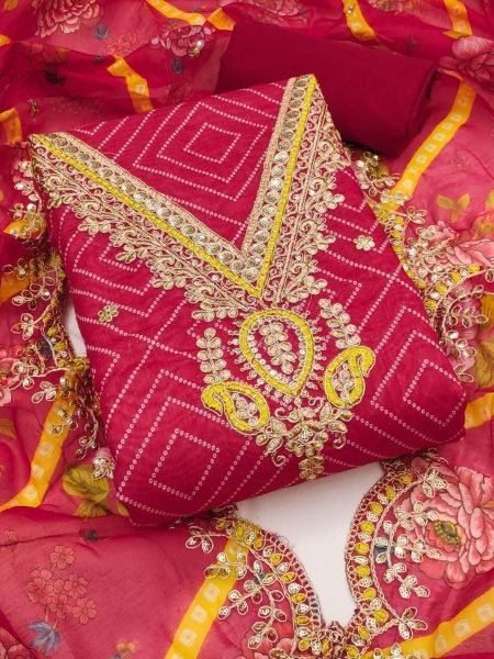 Elegant Chanderi Cotton Dress Material with Kodding Neck Design  Digital Prints   Micro Bottom Top Surat Manufacturers 