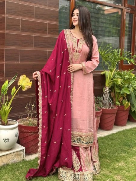 Royal Chinnon Sharara Set with Heavy Embroidery & Dupatta Festive Showstopper 