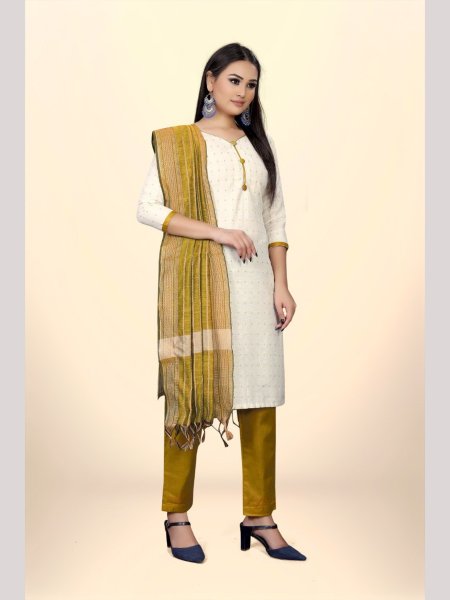 Elegant Cotton Jacquard Dress Material With Cotton Bottom And Dupatta  Color Set Matching Dress Material Wholesale