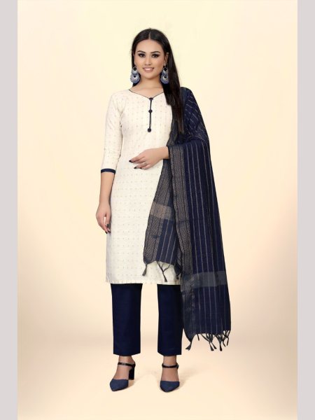 Elegant Cotton Jacquard Dress Material With Cotton Bottom And Dupatta  Color Set Matching Dress Material Wholesale