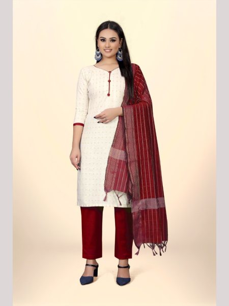 Elegant Cotton Jacquard Dress Material With Cotton Bottom And Dupatta  Color Set Matching Dress Material Wholesale