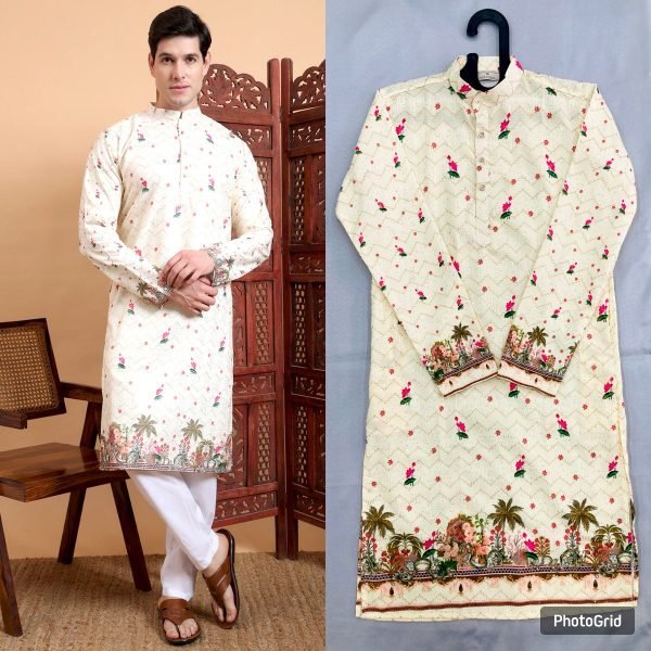 Elegant Cotton Kurta for Men with Crochet Work & Festive Digital Prints  Kurta Pajama Wholesale