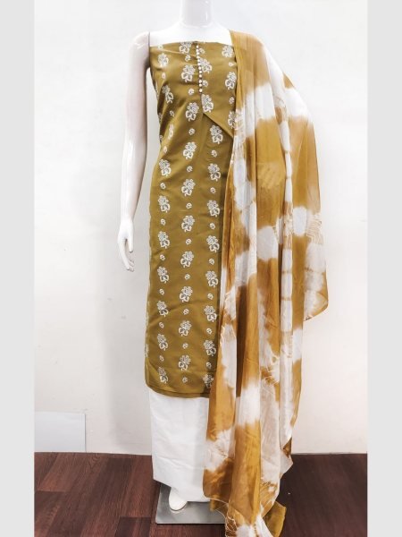 Elegant  Yellow Color Cotton Slub Print Dress Material Collection At Wholesale Rate  Color Set Matching Dress Material Wholesale