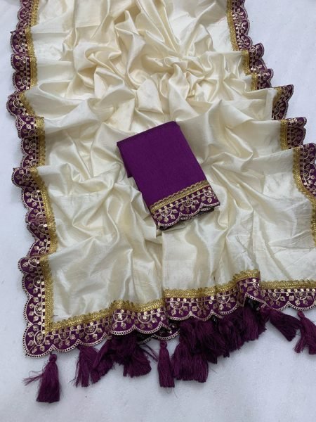 Elegant Cream Wine Art Silk Saree with Sequins Embroidered Border Wholesale Offer  Silk Sarees Wholesale