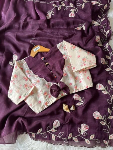 Elegant Crunchy Crush Saree with Floral Digital Print   Moti Stone Work Party Wear Look Designer Wedding Sarees Wholesale