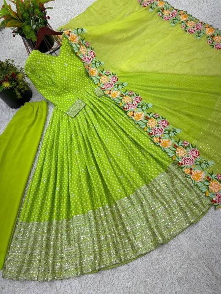 Elegant Designer Gown with Dupatta Set Sequence  Embroidery  Ready to Wear Fashion by Surat Manufacturer  Anarkali Kurtis 
