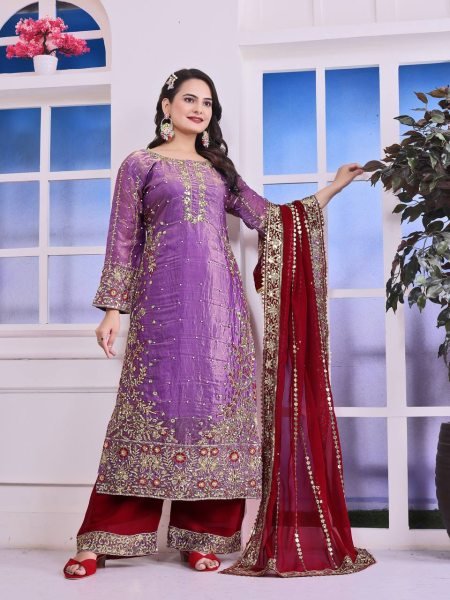Elegant Designer Silk Top Plazo Set with Intricate Work Perfect for Formal Occasions Wholesale Offer Ready To Wear Collection