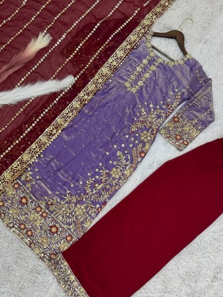 Elegant Designer Silk Top Plazo Set with Intricate Work Perfect for Formal Occasions Wholesale Offer Ready To Wear Collection