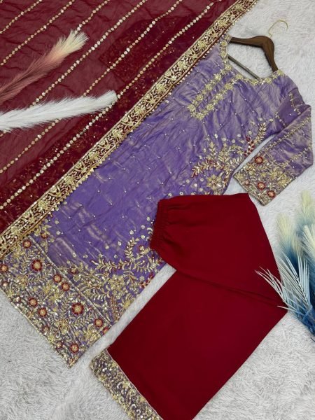 Elegant Designer Silk Top Plazo Set with Intricate Work Perfect for Formal Occasions Wholesale Offer Ready To Wear Collection