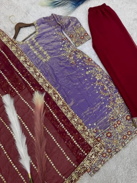 Elegant Designer Silk Top Plazo Set with Intricate Work Perfect for Formal Occasions Wholesale Offer Ready To Wear Collection