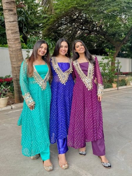 Elegant Digital Printed Chinon Set with Real Mirror Work  Embroidery  and Pant   Blouse Designer 3 Piece Kurti Set 3 Piece Kurti Set
