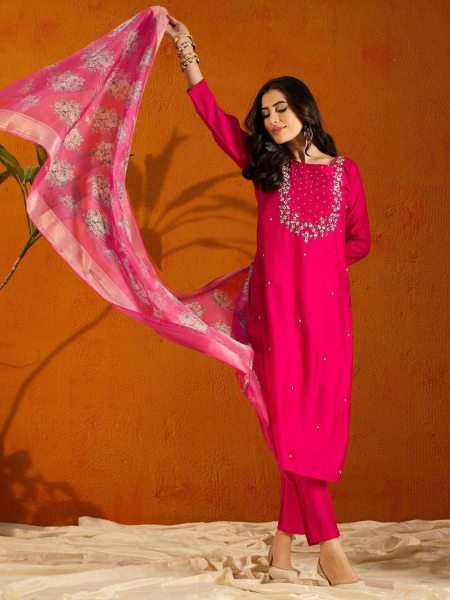 Elegant Embroidered Kurti Set with Matching Dupatta   Bottom Kurtis