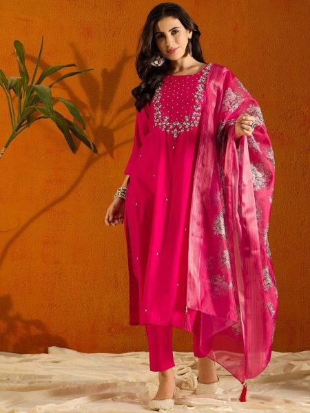 Elegant Embroidered Kurti Set with Matching Dupatta   Bottom Embroidery Kurtis 