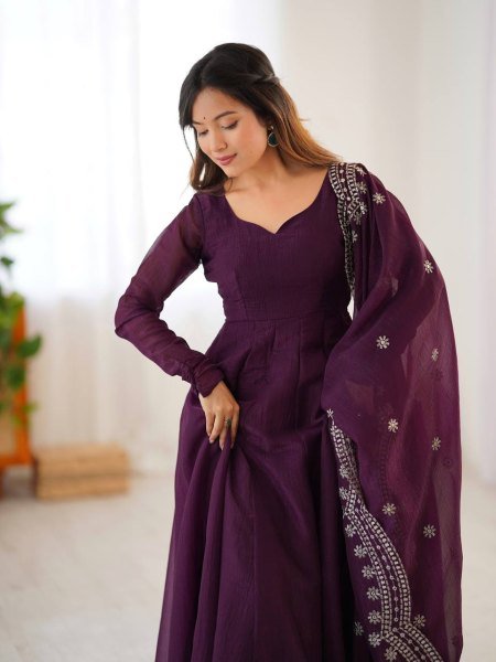 Elegant Fandy Silk Anarkali 3 Piece Kurta Set Readymade Gown Style with Embroidered Dupatta & Pants Best Price for Suppliers Anarkali Kurtis 