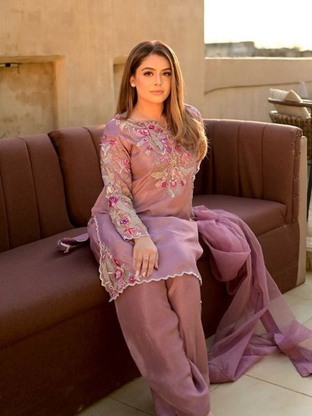 Elegant Farshi Set for Parties Lavender Crepe Silk with Embroidery  & Tissue Dupatta 